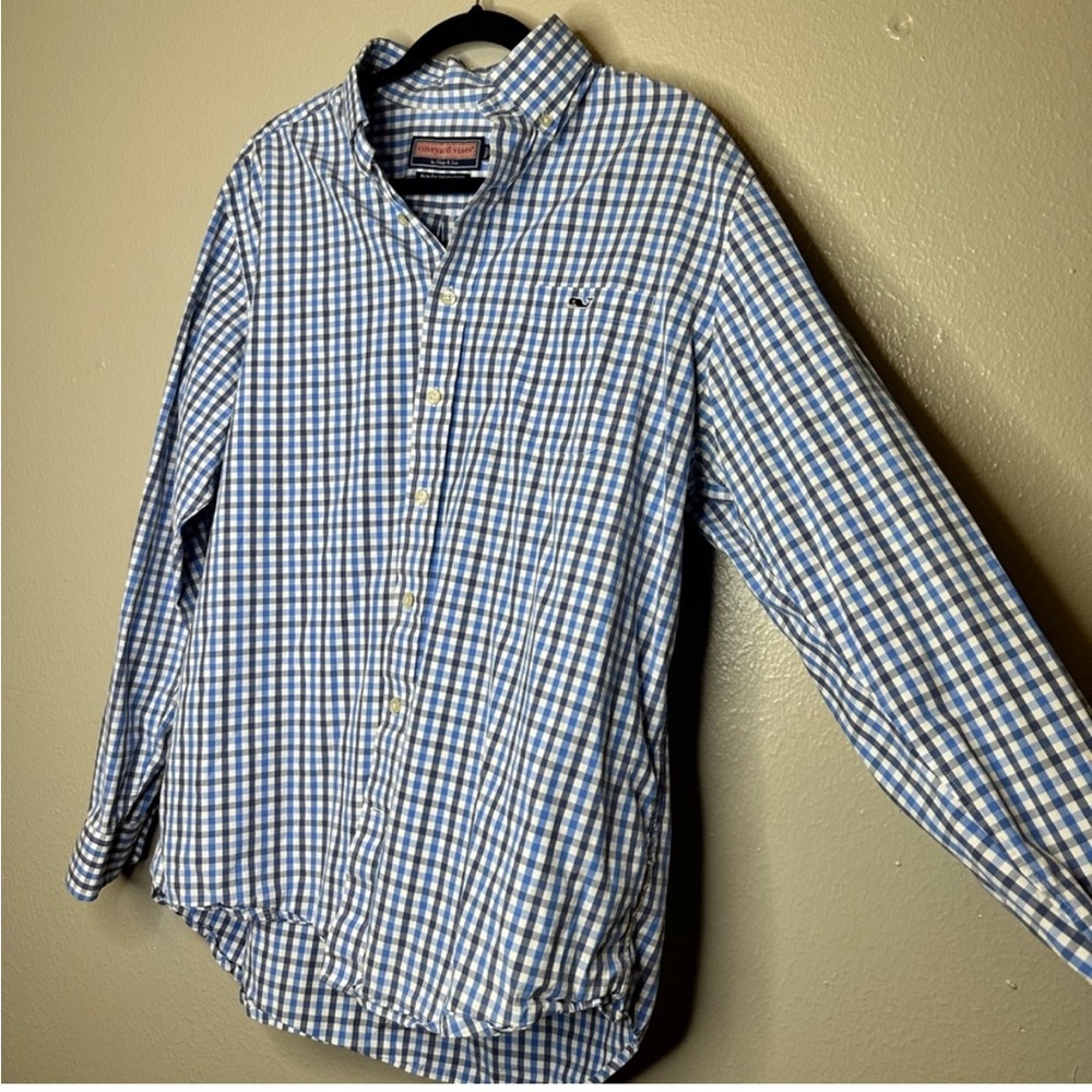 Vineyard vines gingham blue slim fit tucker button down shirt size large